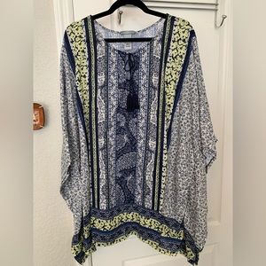Catherines Navy Print Poncho-Style Knit Top, Size 5X